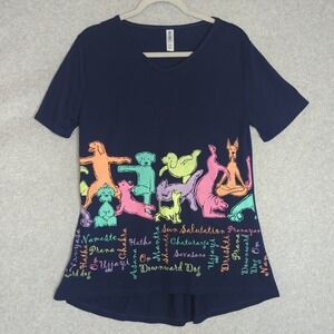 Mac & Belle Women's Navy Blue Yoga Dog Graphic V Neck Short Sleeve Tunic Tee Top